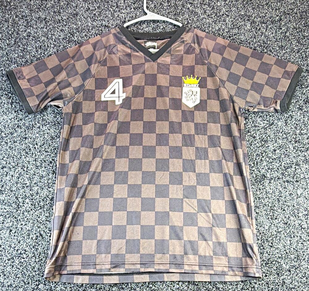 Stussy International Soccer Jersey Men’s M Checkerboard Crown Lion #4 Rare